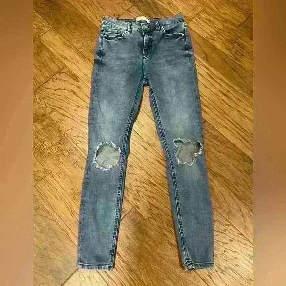 Free People Womens Busted Knee Skinny Fit Jeans, Blue, 28 - Picture 3 of 9